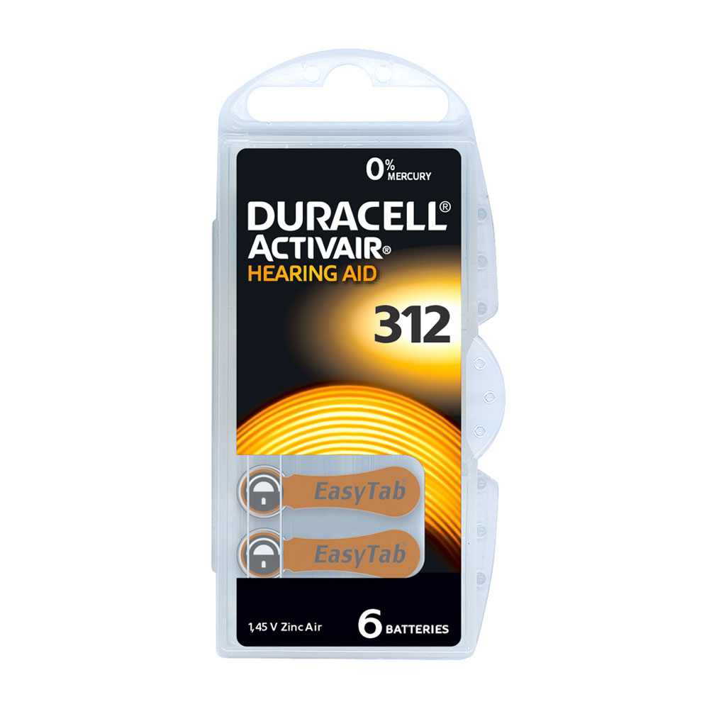 Duracell Activair PR41 Size 312 Easytab Batteries (6 Pack)