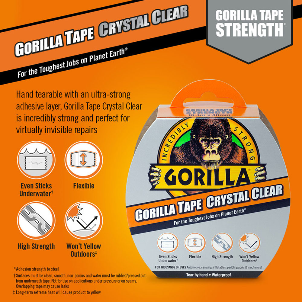 Gorilla Crystal Clear Tape 1 Roll 48mm x 8.2m Everything Audio