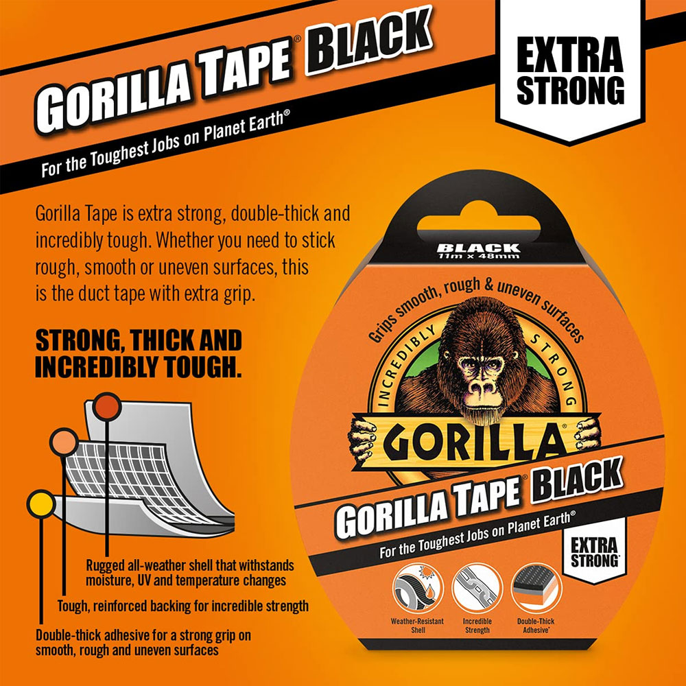 Gorilla Tape Black Gaffer Tape - 1 Roll (50mm x 32m)