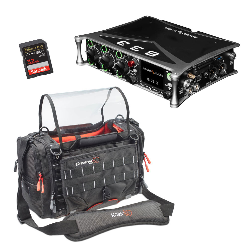 Sound Devices 833 Mixer / Recorder + K-Tek KSTGSX Bag + SD Card Bundle