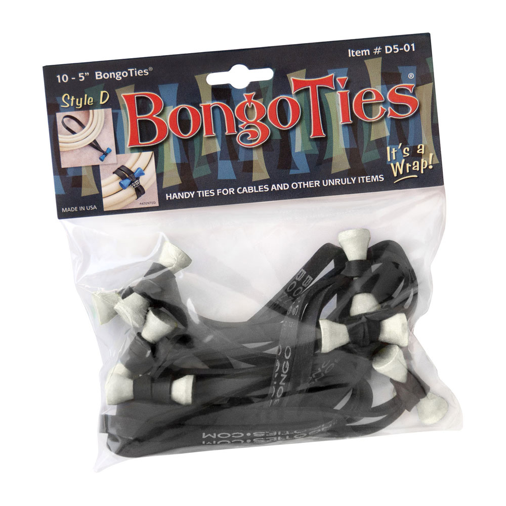 BongoTies Blue & Black Cable Ties - 10 Pack, Bamboo & Rubber, Reusable, All-Purpose