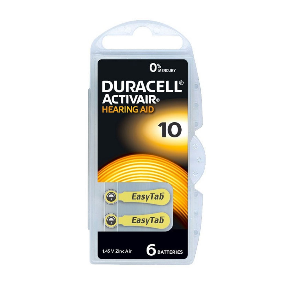 Duracell Activair PR70 Size 10 Hearing Aid Batteries - Yellow (6 Pack)