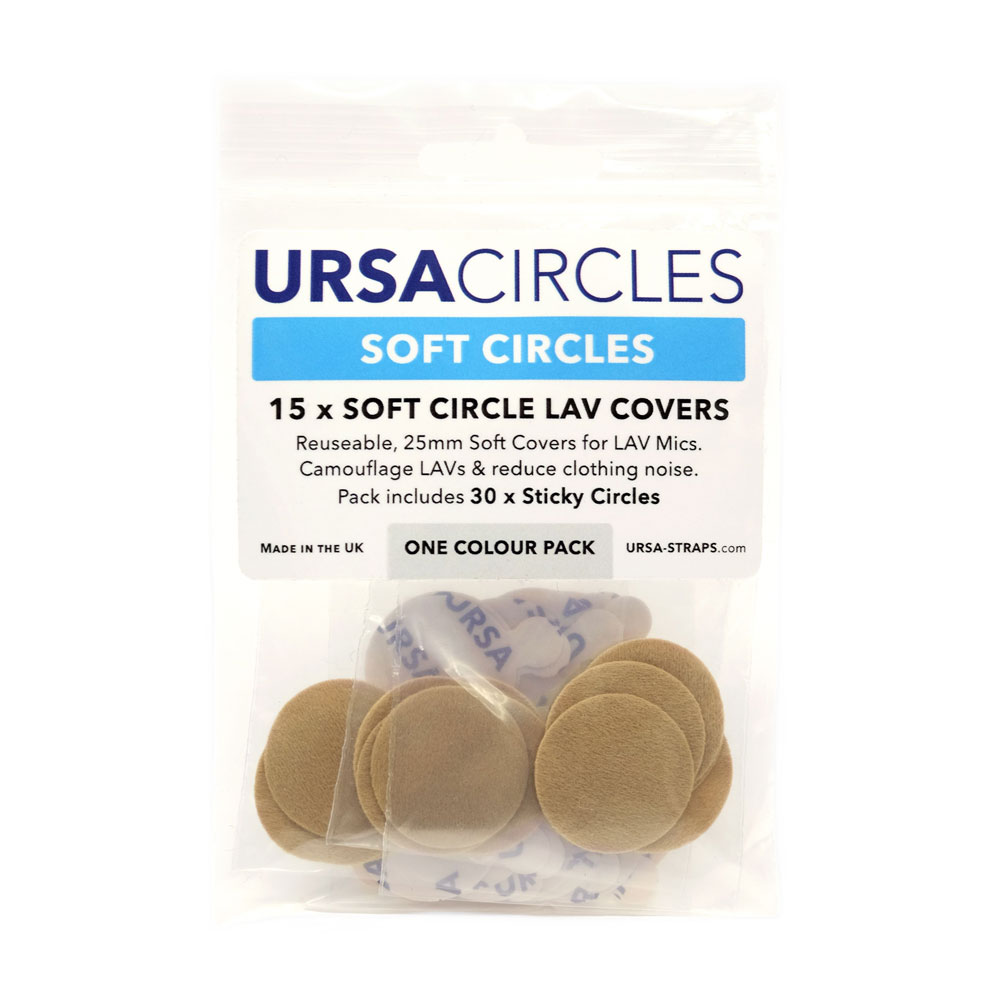 15x Soft Circles + 30x Stickies, Beige Reusable Soft Covers Providing Wind Production and Camouflage for Lav Mics 25mm. URSA Soft Circles 